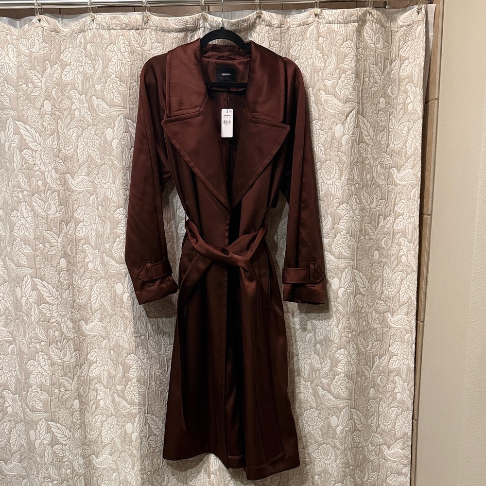 Express Satin Brown Trench Coat